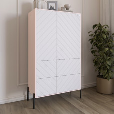 Комод-пенал с рельефной отделкой фасада и черными металлическими ножками LION Амарант 84x40x150 см Розовый/Белый (LION-042147)