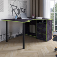 Геймерский компьютерный стол LION Буст угловой с ящиками Бетон темный/Зеленый (LION-041466)