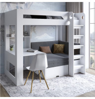 Дитяче двоярусне ліжко LION Флай 90х190 см з вбудованим столом Німфея Альба (білий) (LION-041643)