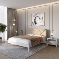 Двуспальная деревянная кровать Mebigrand Нью-Йорк ДК Светло-серый (RAL-7040)/Аляска 23 (Бежевый) 160х200 см (MBG-10403)