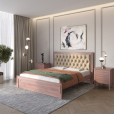 Двоспальне дерев'яне ліжко Mebigrand Торонто Т3 Горіх лісовий/Аляска 23 (бежевий) 180х190 см (MBG-7762)