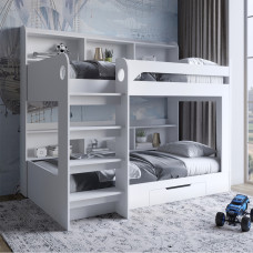 Детская двухъярусная кровать LION Майнкрафт 90х190 см с ящиком Нимфея Альба (белый) (LION-041541) ТОП